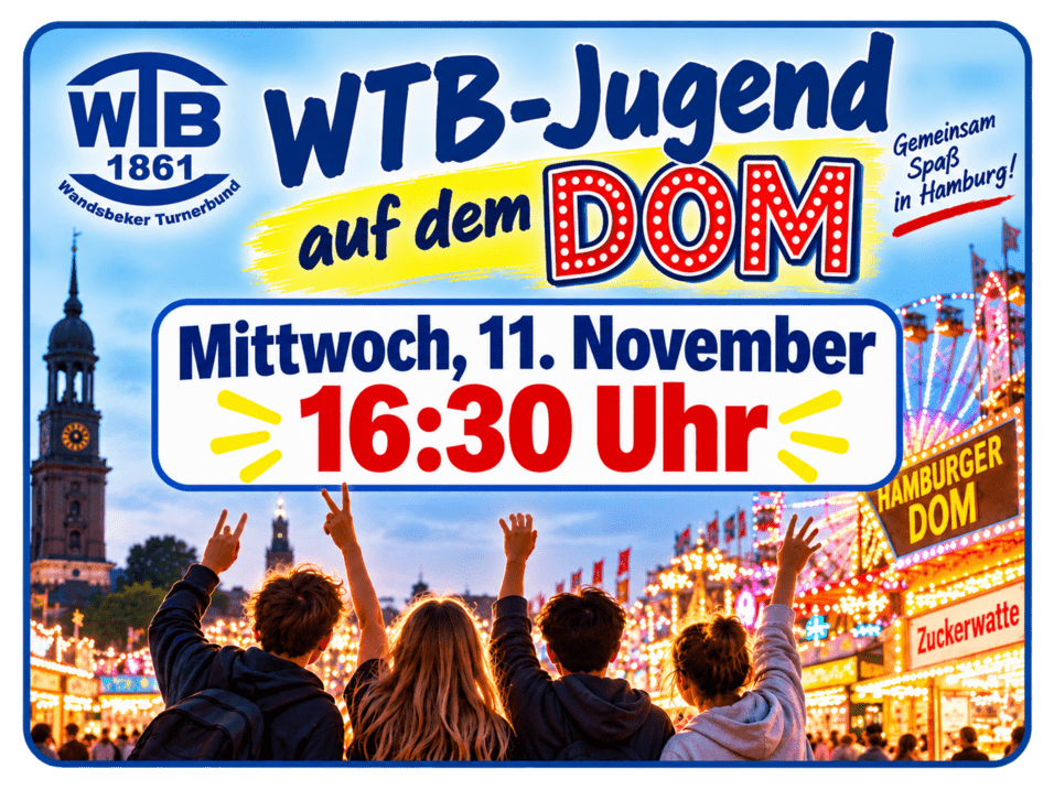 WTB-Jugend-Event auf dem Hamburger Dom, Donnerstag, 11. November, 16:30 Uhr, mit festlicher Beleuchtung und Karussells.