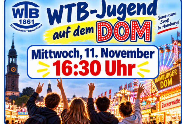 WTB-Jugend-Event auf dem Hamburger Dom, Donnerstag, 11. November, 16:30 Uhr, mit festlicher Beleuchtung und Karussells.