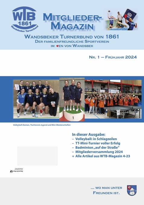 Cover des Mitgliedermagazins des Wandsbeker Turnerbundes mit Bildern von Sportlerinnen und Mini-Meisterschaften.