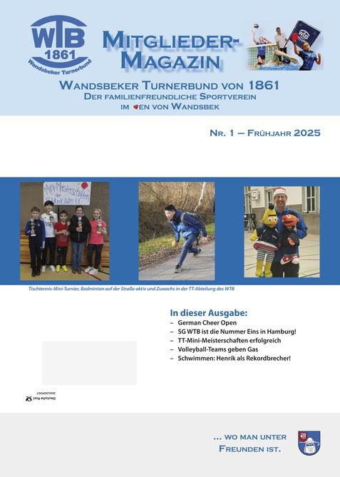 Titelblatt eines Mitglieder-Magazins des Wandsbeker Turnerbunds mit Fotos von Vereinsaktivitäten und Textbereich.