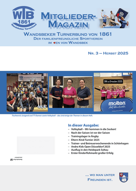 Mitglieder-Magazin des Wandsbeker Turnerbunds von 1861 mit Fotos von Sportevents und Artikeln für die Herbstausgabe 2025.