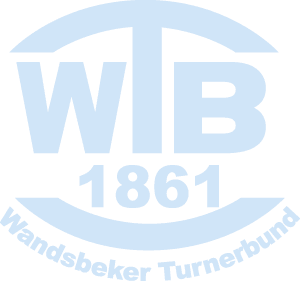 Logo des Wandsbeker Turnerbunds (WTB) von 1861 in hellblauer Farbe, bestehend aus Buchstaben und einem stilisierten Symbol.