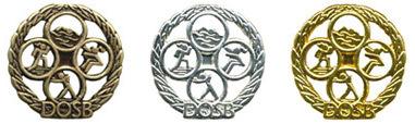 Drei Medaillen in Bronze, Silber und Gold mit dem DOSB-Logo und stilisierten Sportlern in einem kranzförmigen Design.