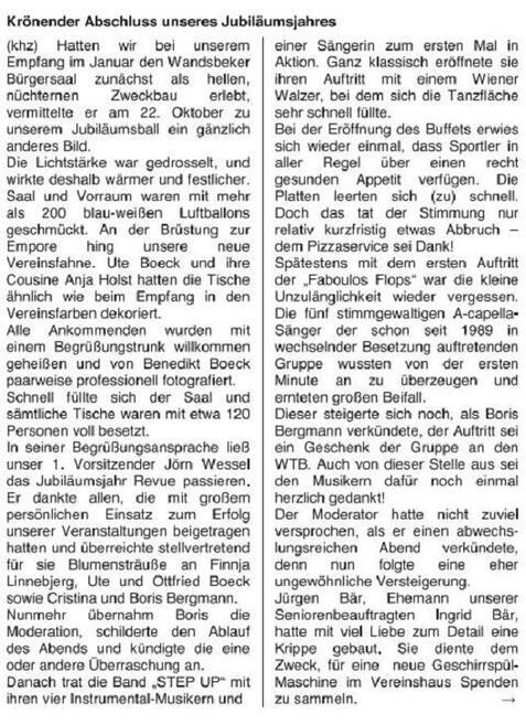 Textdokument mit Informationen über ein Jubiläum, einschließlich Veranstaltungen, Gästen und Festlichkeiten.