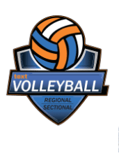 Logo für Volleyball mit orange-blauem Ball und dem Schriftzug „VOLLEYBALL REGIONAL SECTIONAL“ auf Schild.